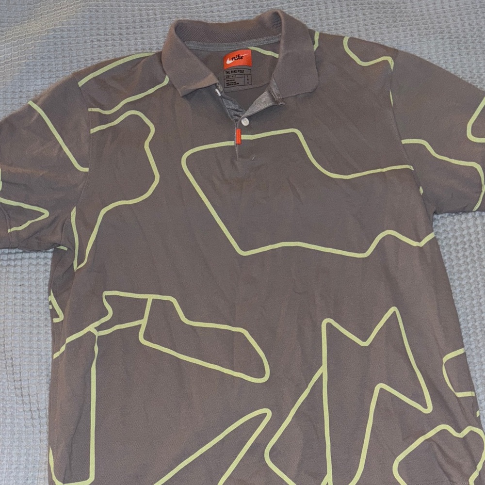 Nike Men's Polo with Abstract Gray and Green Design